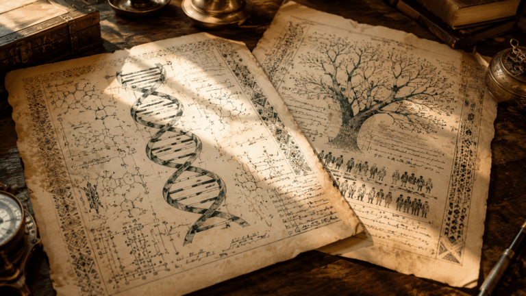 DNA biomarker crystals on emerald background, scientific visualization